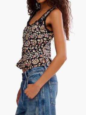 Free People Bridgette Corset Peplum Top in a black floral lace combo,Xs, nwt! 🖤